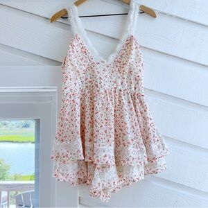 Altar’d State Lennon Lace Layered Floral Romper White Size M